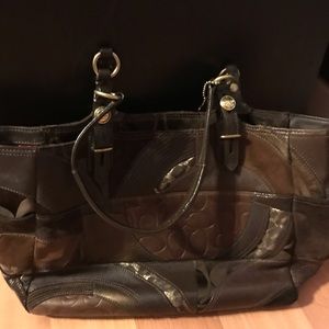 Brown Patchwork Coach Purse, W/ Animal Print, Used